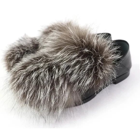 Louis Vuitton Prime Time Black Leather Gold Chain Logo fur Loafers Flats - Picture 2 of 16